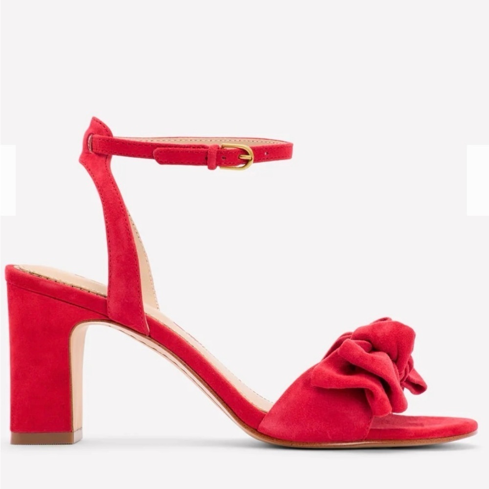 Boden Red Coral Bow Heeled Sandals Hibiscus EU 42 US 11 Summer Resort